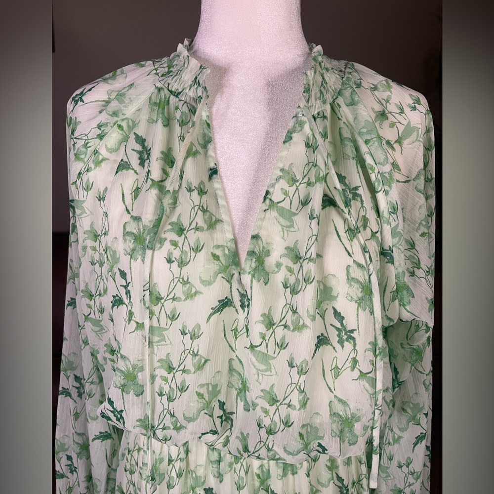 Gianni Bini Green Floral Mini Dress Sz L Easter Wedding Summer Spring Vacation - Picture 13 of 14